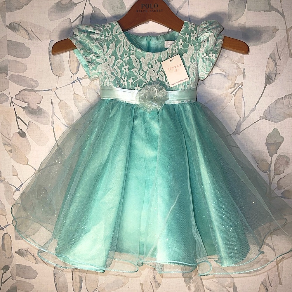Colette Malouf Aqua Lace Kids Dress